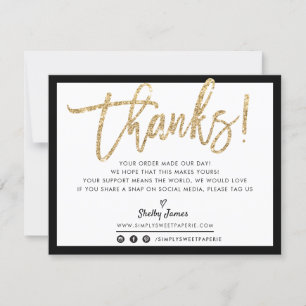 BUSINESS THANK YOUシックなモダン金ゴールドグリッタースクリプト サンキューカード