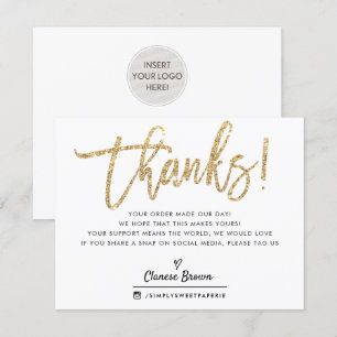 BUSINESS THANK YOUシック金ゴールドグリッターinstagram サンキューカード