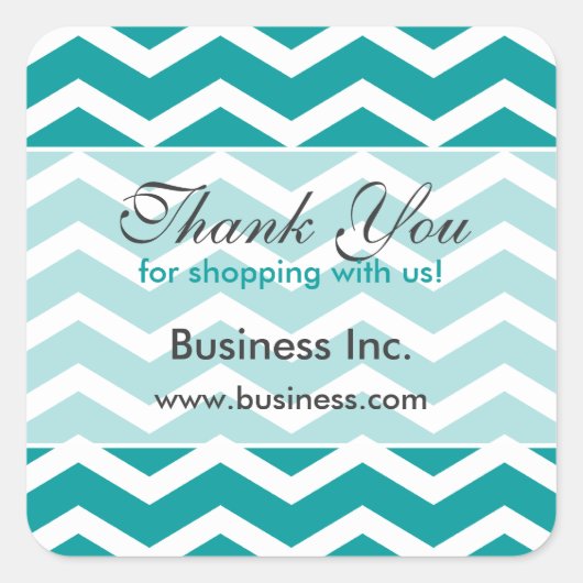 Business Thank Youティール(緑がかった色)Chevron Pattern スクエアシール (正面)