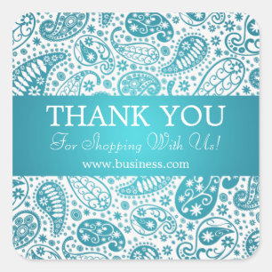 Business Thank Youファッションペイズリーターコイズ スクエアシール