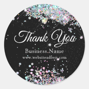 Business Thank Youホログラフィックグリッターブラック ラウンドシール