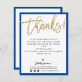 BUSINESS THANK YOUモダン金ゴールドグリッター王室の BLUE サンキューカード (正面/裏面)