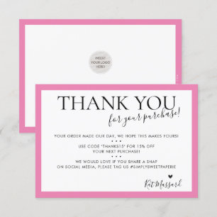 BUSINESS THANK YOUモダン chic cute candy pink サンキューカード