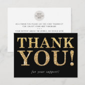 BUSINESS THANK YOUロゴglamモダンを挿入ブラック サンキューカード (正面/裏面)