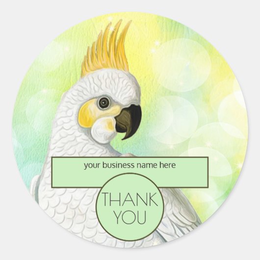 Business Thank Youヴィンテージ絵画 Cockatoo ラウンドシール (正面)