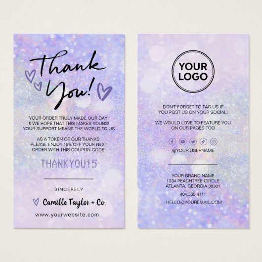 Business Thank You割引カードグリッター《写真》ぼけ味 (正面&裏面)