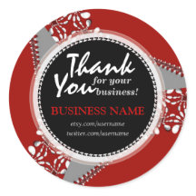 Business Thank You はっきりした Red + Silverステッカー