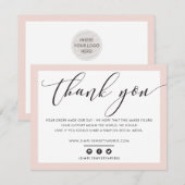 BUSINESS THANK YOU エレガント BLACK赤面ピンクロゴ サンキューカード (正面/裏面)