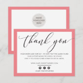 BUSINESS THANK YOU エレガント BLACK coral PINK LOGO サンキューカード (正面/裏面)