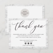 BUSINESS THANK YOU エレガント BLACK GRAY MARBLE LOGO サンキューカード (正面/裏面)