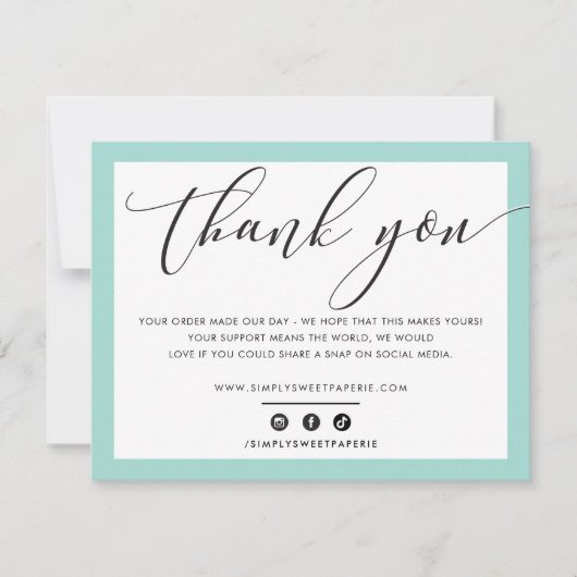 BUSINESS THANK YOU エレガント MINT GREENモダン LOGO サンキューカード (正面)
