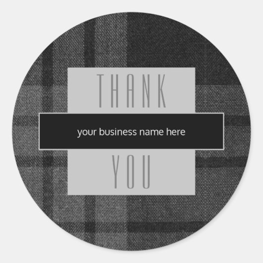 Business Thank You Black Plaid ラウンドシール (正面)