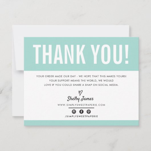 BUSINESS THANK YOU chic モダン cute MINT LOGO サンキューカード (正面)