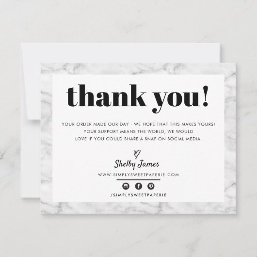 BUSINESS THANK YOU CHIC モダン GRAY MARBLE LOGO サンキューカード (正面)
