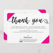 BUSINESS THANK YOU chic cornersモダン script pink サンキューカード (正面/裏面)