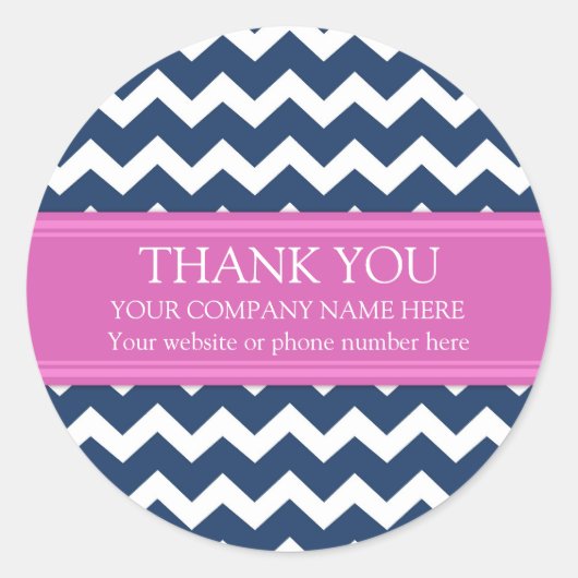 Business Thank You Company Name Blue Pink Chevron ラウンドシール (正面)