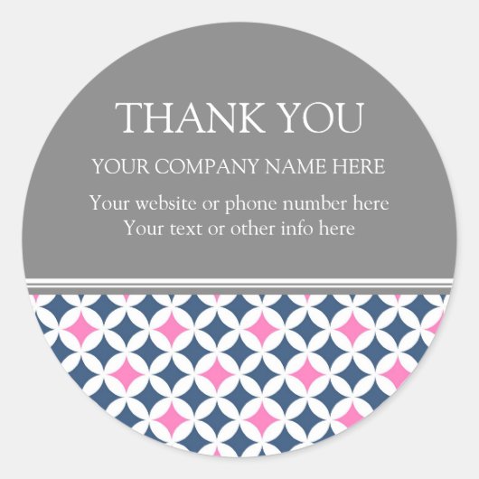 Business Thank You Company Name Blue Pink Pattern ラウンドシール (正面)