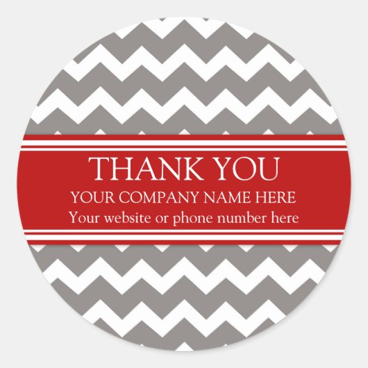 Business Thank You Company Name Red Gray Chevron ラウンドシール (正面)