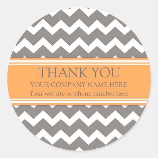 Business Thank You Company Orange Gray Chevron ラウンドシール (正面)