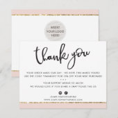 BUSINESS THANK YOU cute エレガント pink金ゴールドグリッター サンキューカード (正面/裏面)