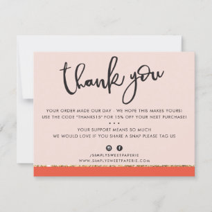 BUSINESS THANK YOU cute エレガント pink orange金ゴールド サンキューカード