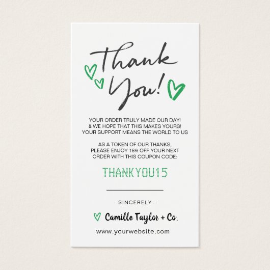 Business Thank You & Discount Code Card |モダン | (正面)