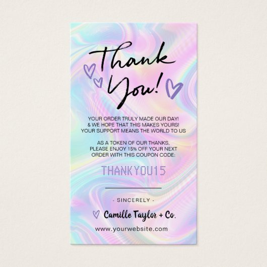 Business Thank You Discount Code Card Hographic (正面)