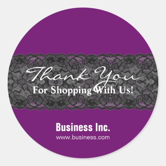 Business Thank You Lace Purple ラウンドシール (正面)