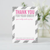 BUSINESS THANK YOU NOTEストライプグリッターピンク サンキューカード (スタンド正面)