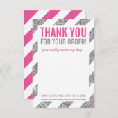 BUSINESS THANK YOU NOTEストライプグリッターピンク サンキューカード (正面/裏面)