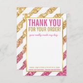 BUSINESS THANK YOU NOTEストライプ金ゴールドピンクグリッター 招待状 (正面/裏面)