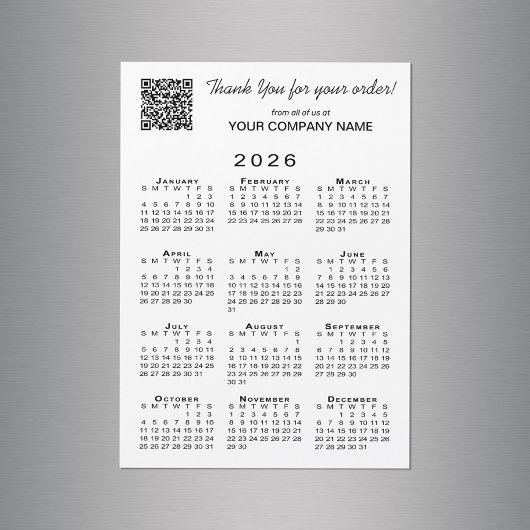 Business Thank You QR Code 2026カレンダーマグネット