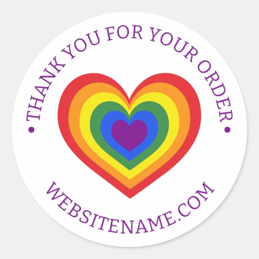 Business Thank You Rainbowハート ラウンドシール (正面)
