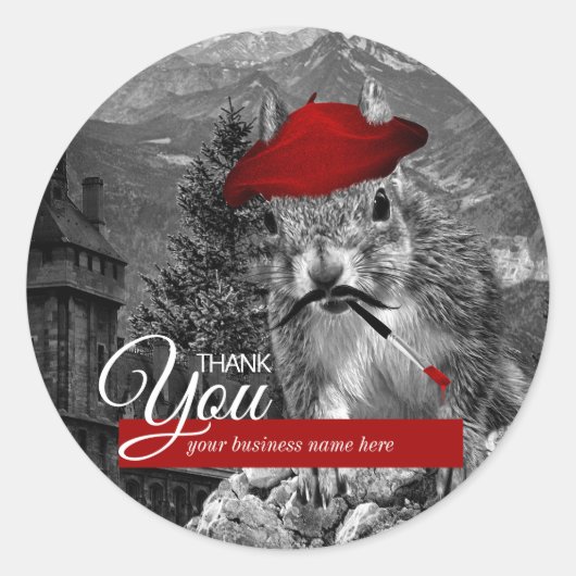 Business Thank You Squirrelアーティスおもしろいト ラウンドシール (正面)