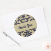 Business Thanks You Blue and Taupe Damask ラウンドシール (封筒)