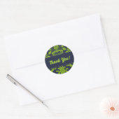 Business Thanks You Green and Navy Damask ラウンドシール (封筒)