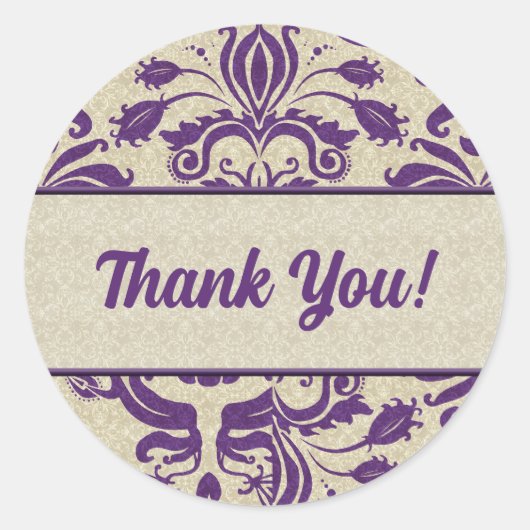 Business Thanks You Purple and Taupe Damask ラウンドシール (正面)