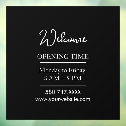 Business Welcome & Open Hours Cling ウィンドウサイン (シート3)