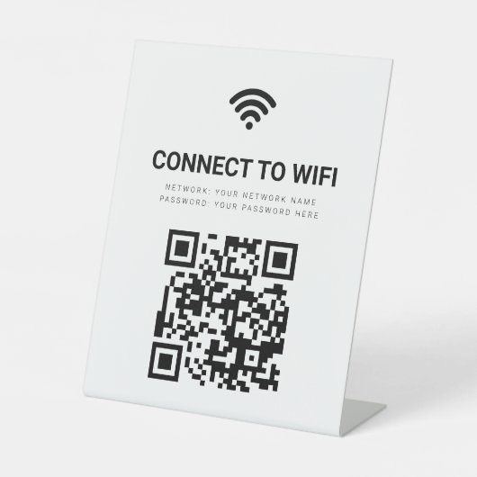 Business Wifi Network QRコードホワイトモダン 台座サイン (正面)