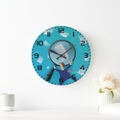 Businessman Giant Magnifying Glass Flying Papers ラージ壁時計 (ホーム)