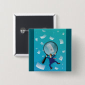 Businessman Giant Magnifying Glass Flying Papers 缶バッジ (正面&裏面)