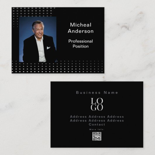 Businessman Professional Modern Photo Black  名刺 (正面/裏面)