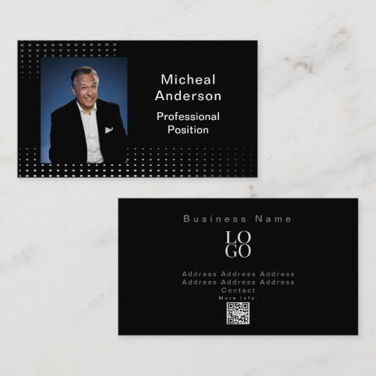 Businessman Professional Modern Photo Black  名刺 (正面/裏面)