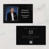 Businessman Professional Modern Photo Black  名刺 (正面/裏面)