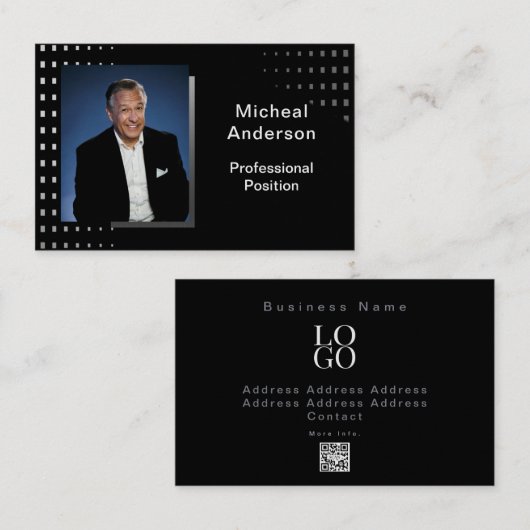 Businessman Professional Modern Photo Black  名刺 (正面/裏面)