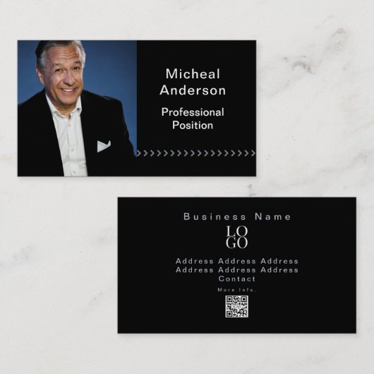 Businessman Professional Modern Photo Black  名刺 (正面/裏面)