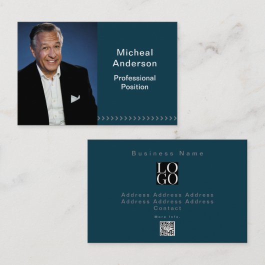 Businessman Professional Modern Photo Dark Blue 名刺 (正面/裏面)