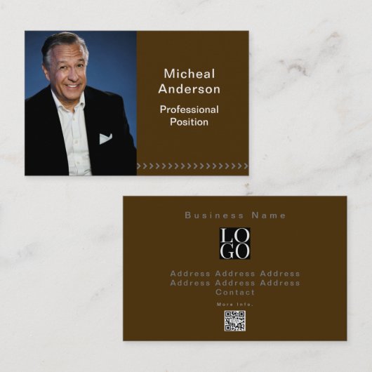 Businessman Professional Modern Photo Dark Brown 名刺 (正面/裏面)