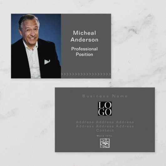 Businessman Professional Modern Photo Dark Grey 名刺 (正面/裏面)