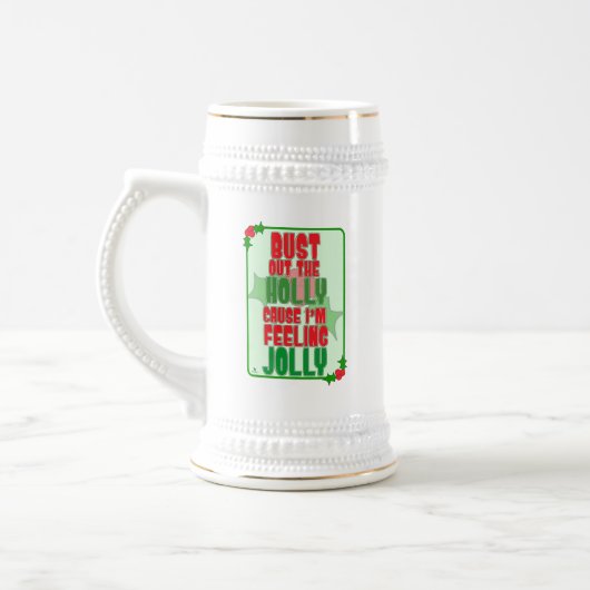 Bust Out Holly Feelin Jolly Christmas Joy Design ビールジョッキ (左)